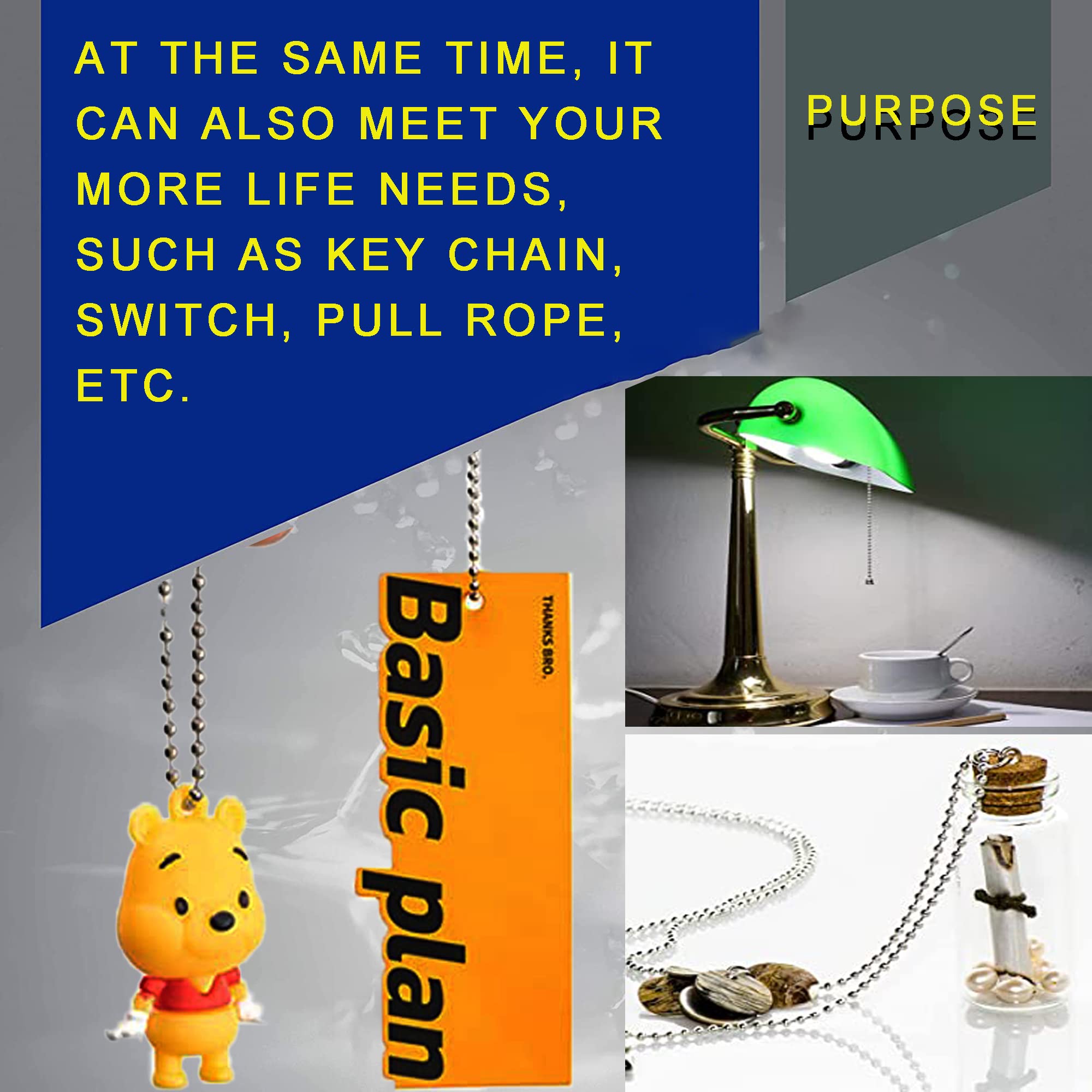 YZDTECH Ball Bead Chain, 55ft Stainless Steel Chain Ball Chain Necklace Bulk with 100 Pieces Matching Connectors Clasps for Jewelry Making, Necklace Hanging, Dog Tag, DIY Crafts