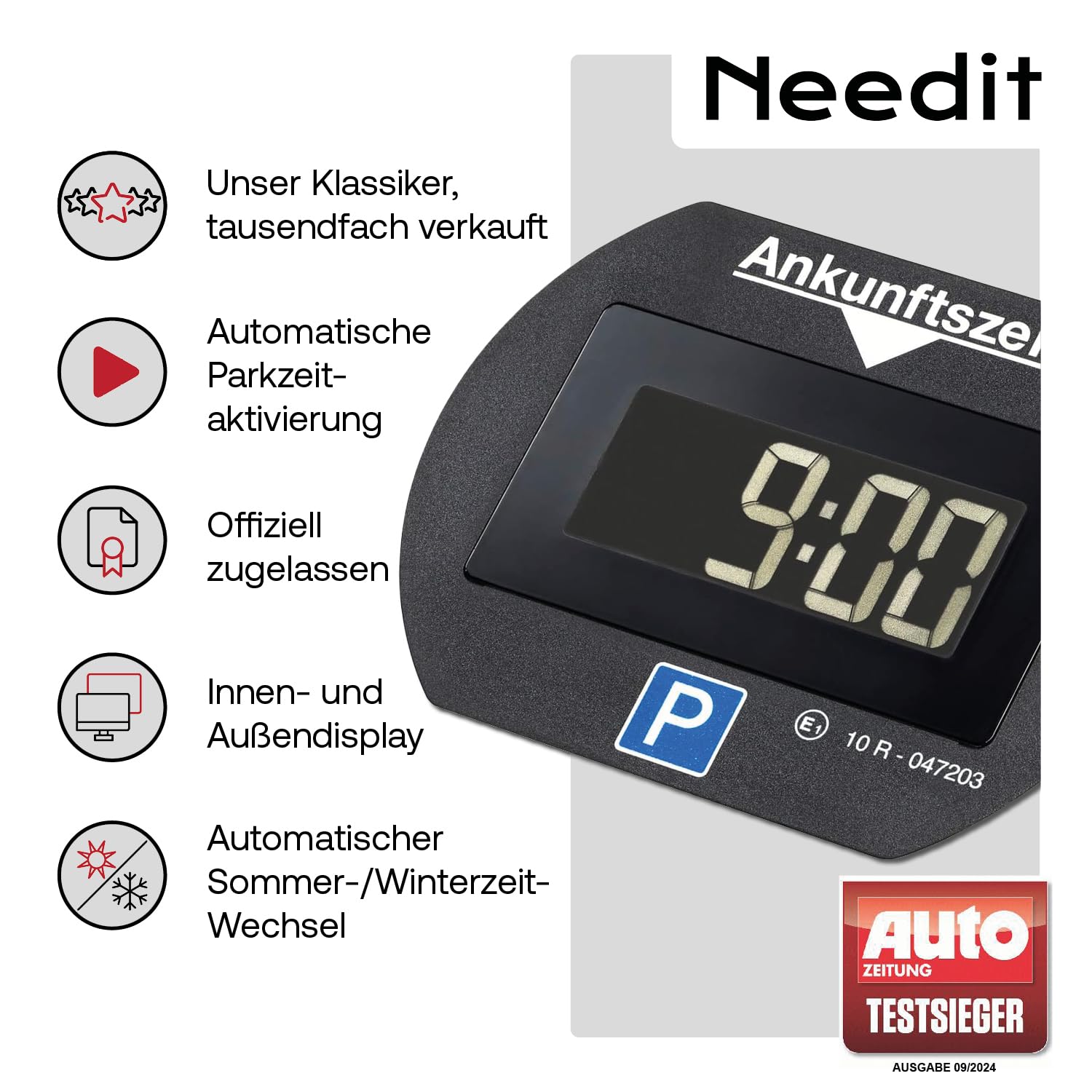 Needit elektronische Parkscheibe Park Lite I automatische Parkscheibe elektrisch mit Zulassung vom Kraftfahrt-Bundesamt I Digitale Parkuhr mit 2 Displays & vielen Funktionen, langlebig & zuverlässig 2