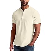 Zengjo Henley Shirts for Men Short Sleeve Waffle-Knit Casual 3 Button T-Shirt Regular-Fit