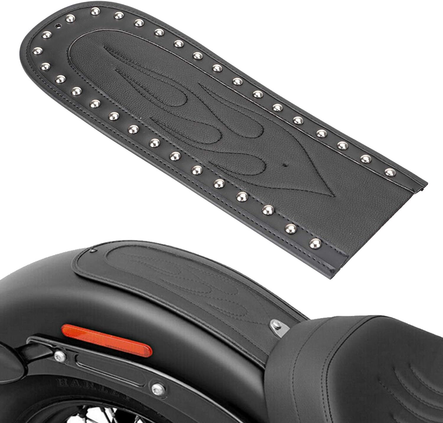 XMMT Rivet Leather Black Flame Rear Fender Bib for Solo