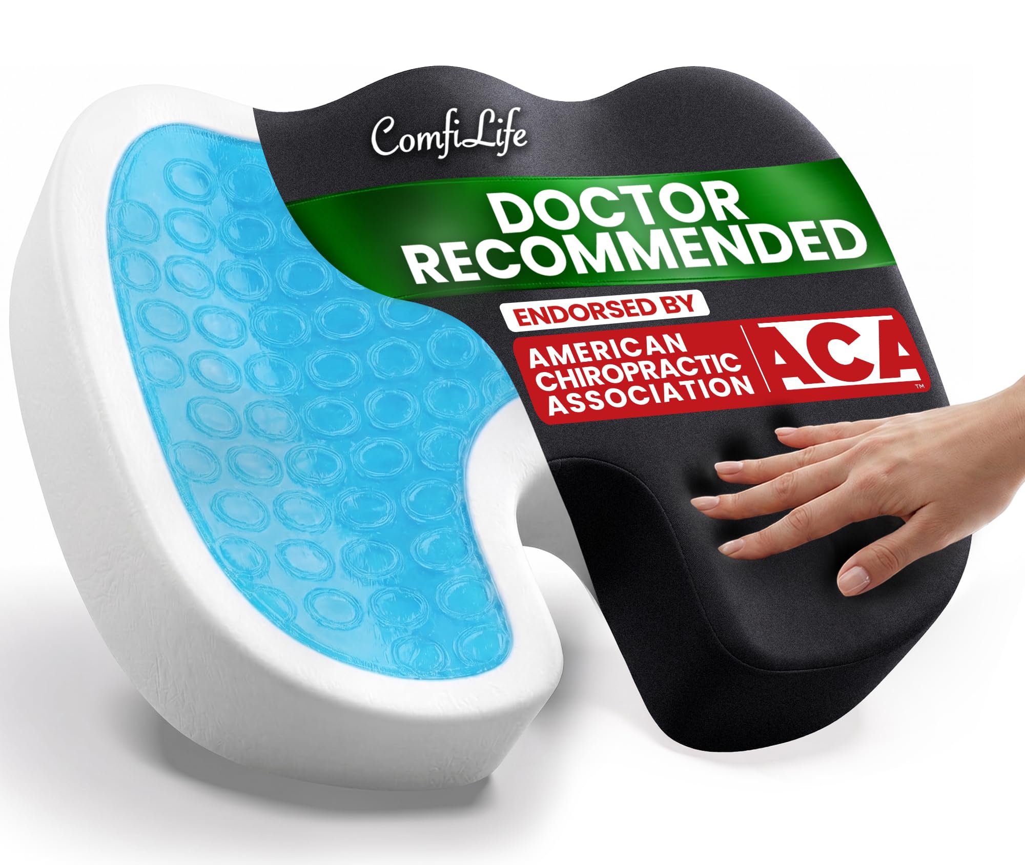 ComfiLife Premium Gel & Memory Foam Seat Cushion – Doctor Recommended Office Chair Cushion, Car Seat Cushion – Chair Cushions for Back & Sciatica Pain Relief – Seat Cushions for Office & Desk (Black)