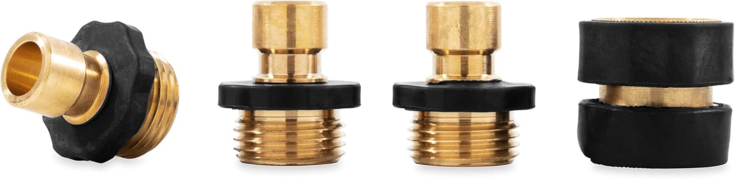 Camco 5/8" Brass and Steel Quick Hose Disconnect - Connect and Disconnect Between Multiple Hose Attachments | Automatic Shut-Off When Disconnected | 1 Female & 3 Male Fittings - 4 Pack - (20136): Automotive