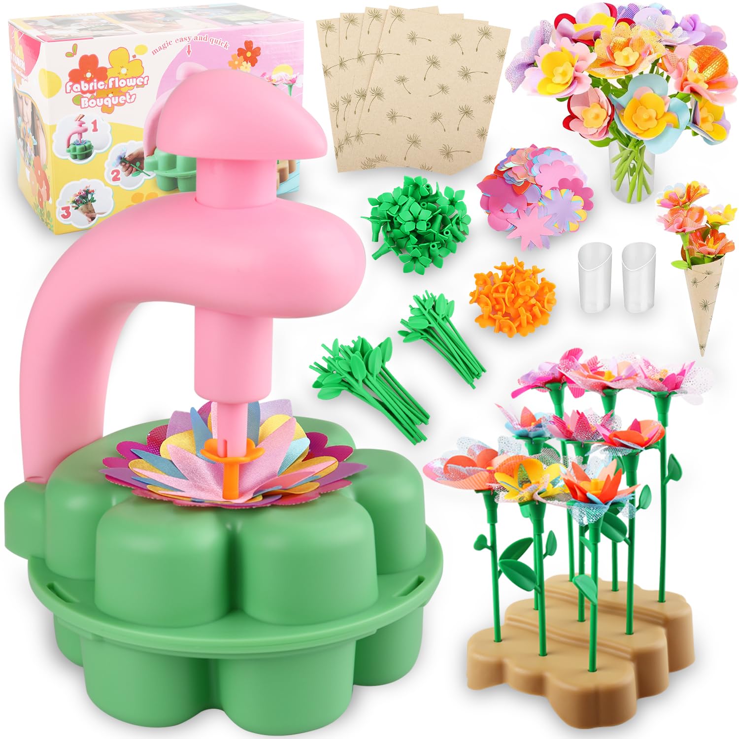 Fabric Flower Bouquets Toys, DIY Craft Kits Toys for Kids, Educational Arts & Crafts Toy, Build Your Own Flowers, DIY Creative Activity Christmas Birthday Gift for 4 5 6 7 8+ Year Old Toddler Girls