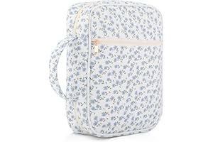 Dntorx Quilted Bible Cover Case for Women with Handle, Bible Bag with Zippered Pocket, Blue Floral Bible Case for Girls, Bible Study Supplies Kit, Large Size