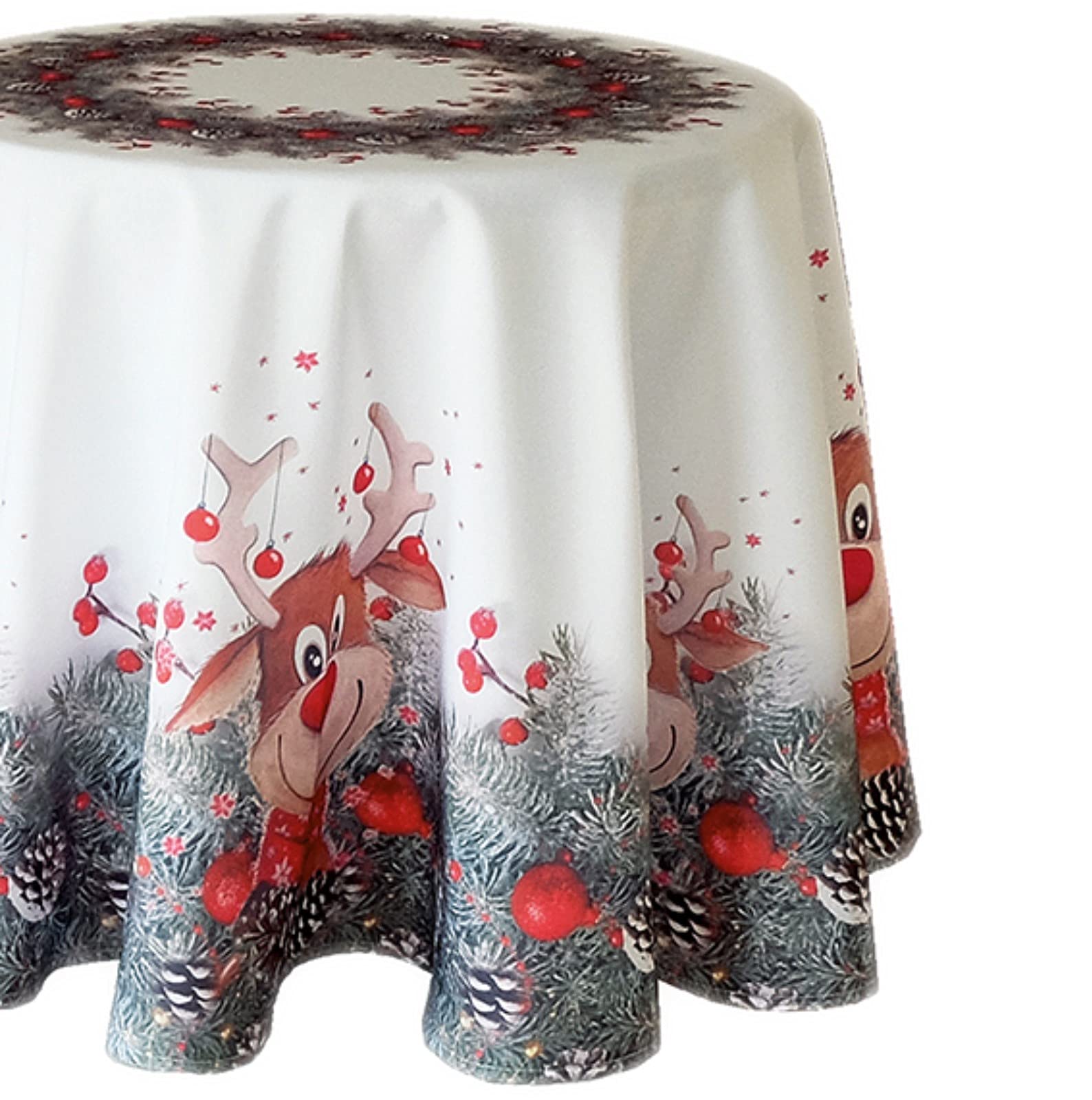 Table Series 'Moose with Red Nose' High-Quality Print Motif - Eyecatcher in Winter and Christmas (170 cm Round)