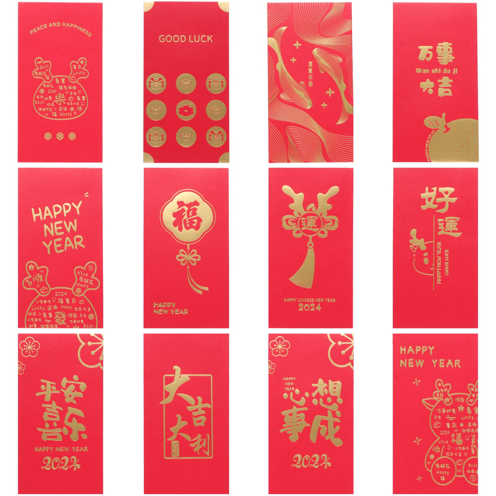 Veroda 12pcs Chinese Red Envelopes Chinese New Year Lucky Money Pockets Hong Bao for Spring Festivel Wedding Pocket Money