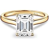 ISAAC WOLF Certified 10k Gold 3 Carat Ring Emerald Cut Moissanite Rings For Women Solitaire Wedding