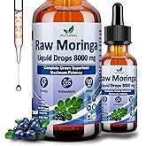 Raw Moringa Liquid Drops 8000 mg, Organic Moringa Oleifera Leaf Extract w. Supergreens Blend of Wheatgrass, Barley Grass for Antioxidant, Energy & Immune, High Potency Than Capsules Powder