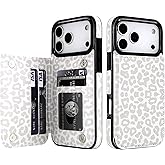 HAOPINSH Wallet Case with Card Holder for iPhone 17 Pro Max, White Leopard Cheetah Pattern Back Flip Folio PU Leather Kickstand Card Slots Case for Women Girls Shockproof 6.9"
