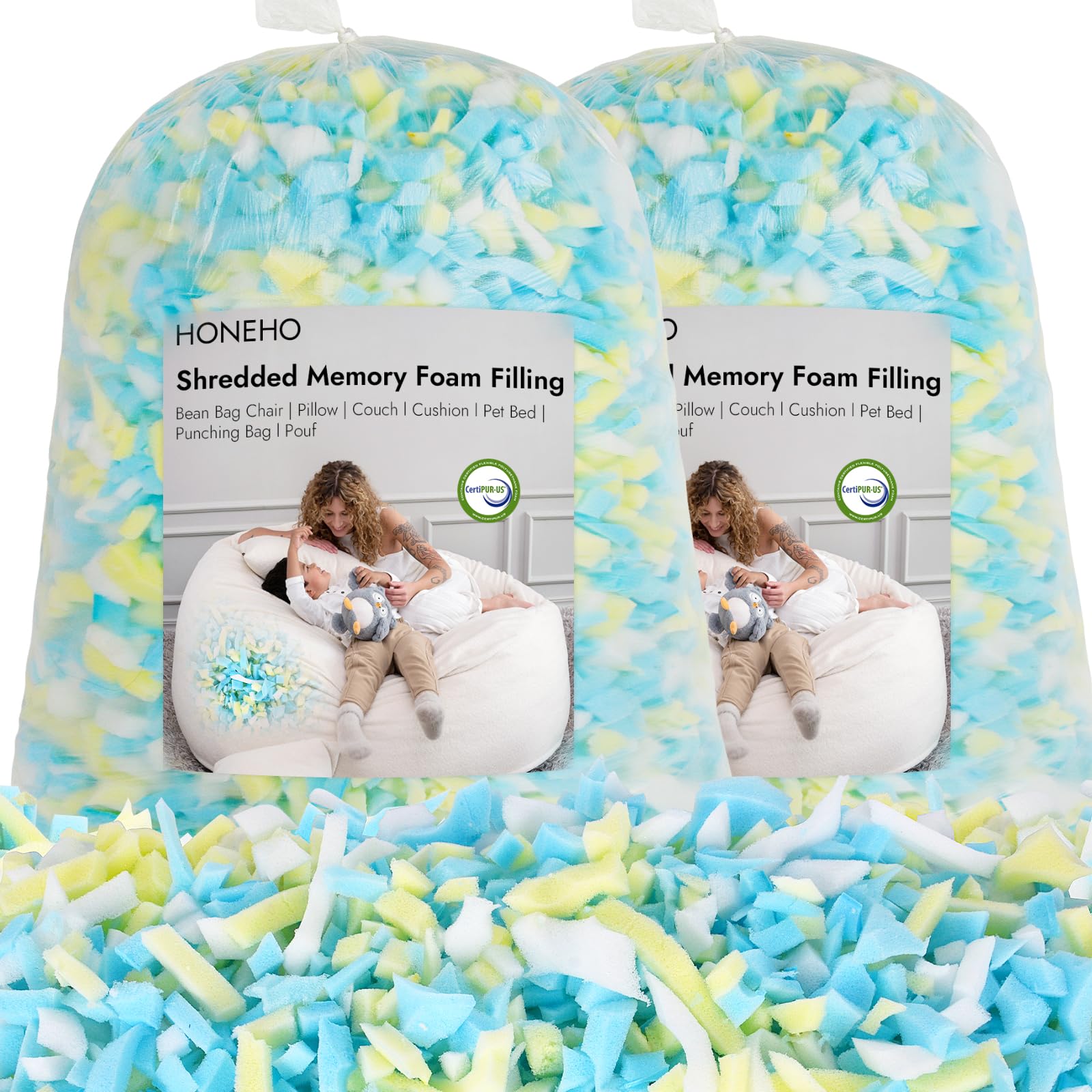 Photo 1 of **1Big bag** HONEHO 10lbs Shredded Memory Foam Bean Bag Filler, Soft and Convenient Bean Bag Filling Pillow Stuffing for Beanbag, Couch, Cushion, Stuffed Animals, Dog Bed, Arts Crafts