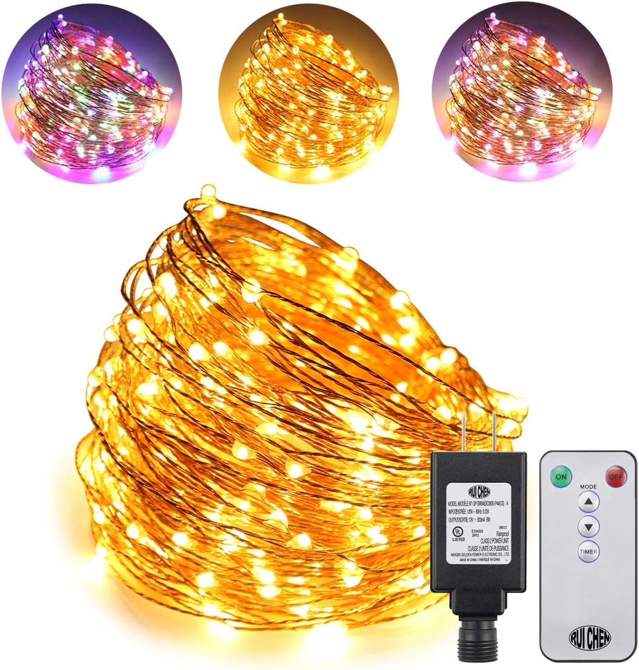 RUICHEN Dual Color LED String Lights Color Changing Plug in, 99Ft 300LEDs 10 Modes Copper Wire Decorative Fairy Lights+Remote&Timer for Bedroom,Patio,Garden (99Ft, Multicolor & Warm White)