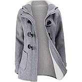 JiangWu Womens Fashion Horn Button Fleece Thicken Coat with Hood Winter Warm Jacket