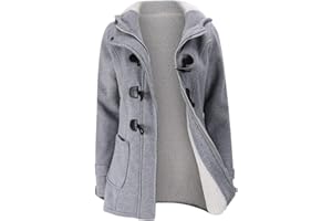 JiangWu Womens Fashion Horn Button Fleece Thicken Coat with Hood Winter Warm Jacket