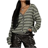 SOLY HUX Striped Cardigan Sweaters for Women Button Down V Neck Drop Shoulder Long Sleeve Knit Cardigans