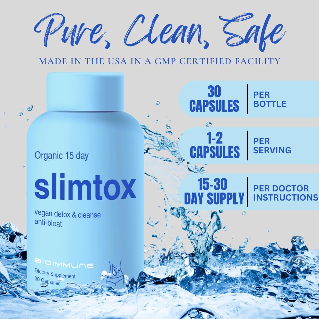 Slimtox™ Organic 15 Day Colon Cleanse & Detox for Flat Stomach Less Bloat & LBS w/Probiotics - Constipation Relief - Flushes Toxins, Boosts Energy