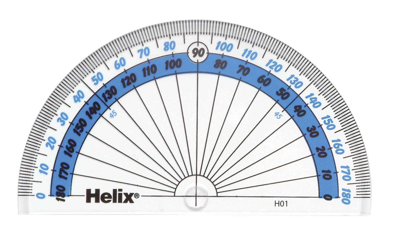 Helix 10cm 180 Degree Clear Protractor H01010