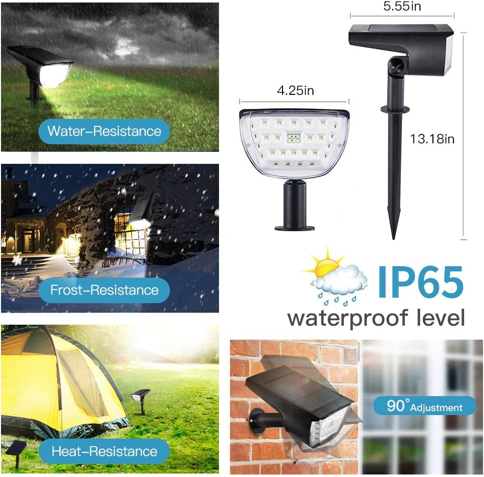 JIOR Solar Landscape Spot Lights Outdoor 32 LED IP65 Waterproof Wireless Lights for Garden 4 Pack (Cold White) - - 