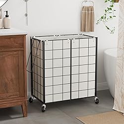 WOWLIVE Double Laundry Hamper with Wheels,Metal