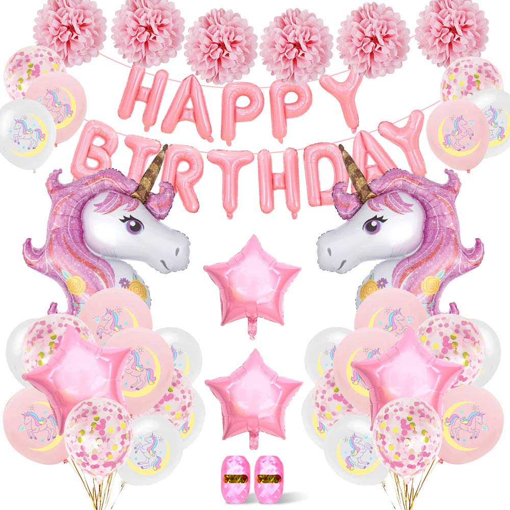 Garcon Fille Specool Anniversaire Licorne Decoration Fournitures Rose Joyeux Anniversaire Banniere Set Avec 2 Enorme Licorne Balloons Confetti Ballons Birthday Decoration De Fete Pour Bebe Loisirs Creatifs Decorations Et Accessoires De Fetes Inzaboton Com