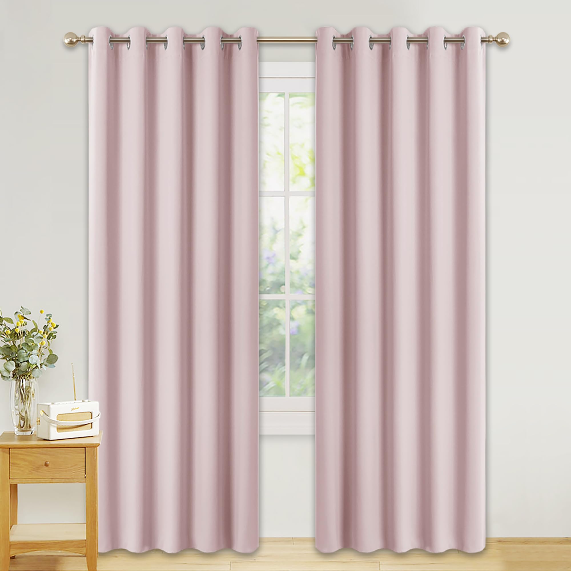 PONY DANCE Kids Curtains Pink - Thermal Insulated Room Darkening Window Treatments Solid Eyelet Curtain Draperies Cold Against Home Decor, Set of 2, 66 Inch Width x 90 Inch Length, Light Pink — image 1