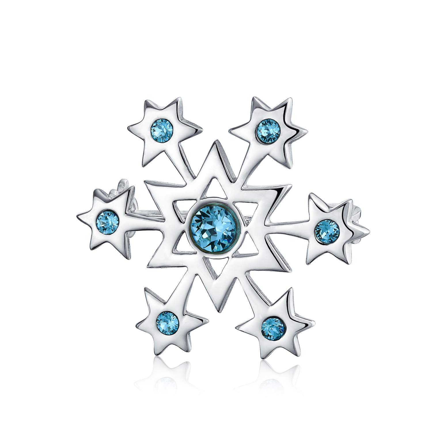 Frozen Winter Aqua Ice Blue Holiday Party CZ Cubic Zirconia Snowflake Brooch Christmas Scarf Pin For Women .925 Sterling Silver