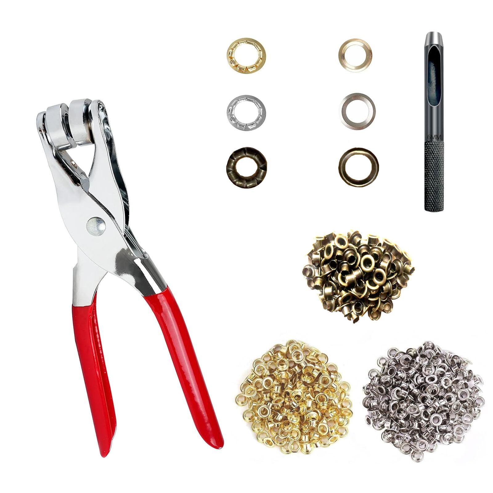 Photo 1 of 1003Pcs Grommet Tool Kit, 1/4 Inch 6mm(Inside) Grommet Eyelet Pliers Kit with 1000 Metal Eyelets with Washers for Fabric, Leather, Belt, Shoes, Clothes