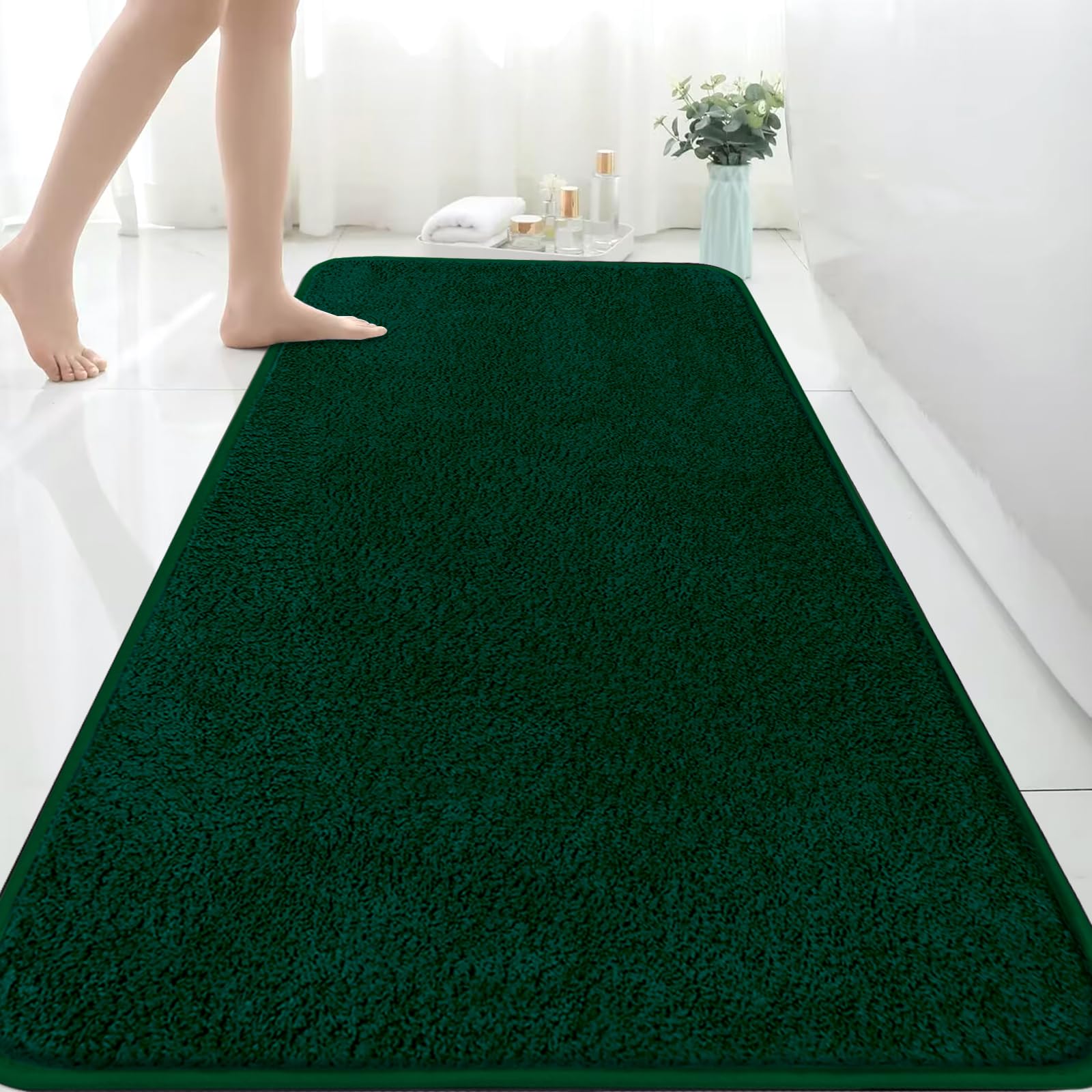 Rururug Extra Large Bath Mat 150x60 cm Microfiber Bath Mats for Bathroom Absorbent Bathroom Rug Non-slip Anti Mould Bathroom Mat, Machine Washable Rugs for Bedroom Bathroom, Green Bath Mat