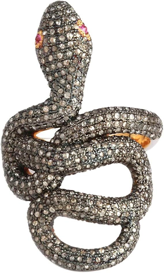 Diamond Ruby Snake Ring in 925 Sterling Silver Black Brown Snake Ring 1.25 Carat