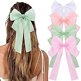 Wecoe 4pcs Hair Bows for Women Sheer Organza Ribbon Bows White Pink Green Purple Clips Christmas Hair Accessories for Women & Girls
