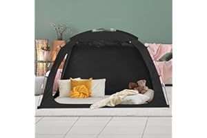 EighteenTek Bed Tent Twin Size Bed Canopy, Light Reducing Sleeping Tent Lightweight Portable Indoor Tent Breathable Privacy Space on Bed with 2 Doors for Adults Kids Autism (Twin, Black)