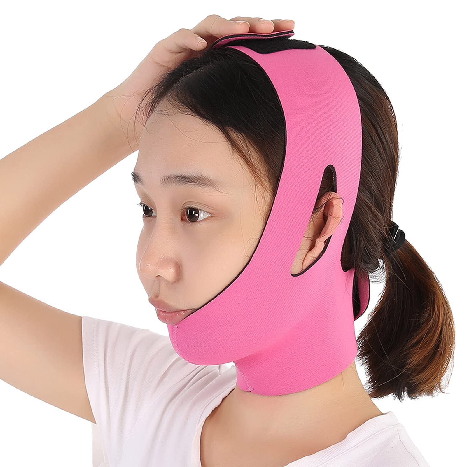 Reusable V Line Face Lift Belt, Facial Double Chin Lifting Belt, V Shaped Face Lifting Belt, Slimming Bandages for Anti Aging Anti Wrinkle Firming Skin(Rose Red)