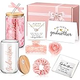 Honeydak 8 Pcs Godmother Proposal Gift Set Will You Be My Godmother from Godchild 16oz Glass Cup Necklace Trinket Ring Dish Gift Box for Mother's Day Birthday Baptism Christmas(Rose Gold)