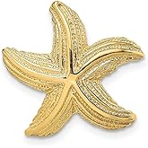 JewelryWeb 14k Gold Sea shell Nautical Starfish Slide High Polish and Textured 19x20.1mm Wide 8.7mm Thick Pendant Necklace for Women