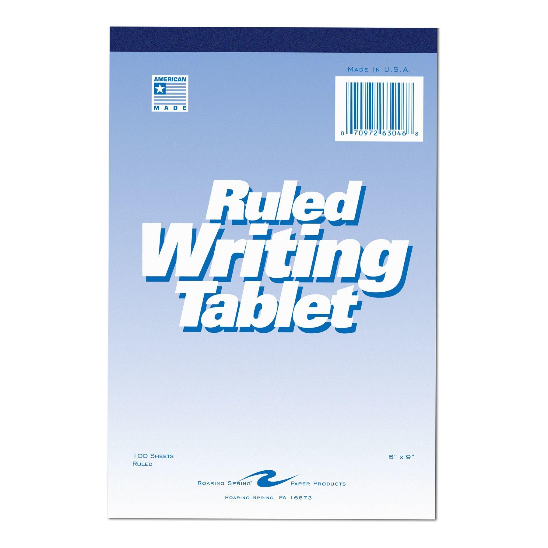 Roaring Spring Paper Products Writing Tablet, 6 x 9 Inches, 100 Sheets, Wide, White (ROA63046)