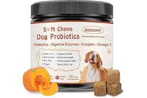ZEBORA Probiotics for Dogs - Dog Probiotics, Pumpkin for Digestive & Gut Health, Digestive Enzymes & Prebiotic for Occasional Diarrhea, Support Immune, Skin & Allergies, 120 Soft Chews, Pumpkin Flavor