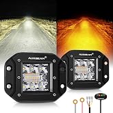 Auxbeam 6 Modes Amber White Series 5-Inch 72W Flush Mount Light Pods 2-Pack | Bicolor Emergency Lights, Traffic Advisor, Warning Safety Hazard Caution, Grille Surface Mount, Strobe Offroad Fog Lamps
