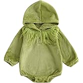 Ayalinggo Baby Christmas Outfit Green Furry Monster Costume Newborn Long Sleeve Hood Bubble Romper Infant Fall Winter Clothes