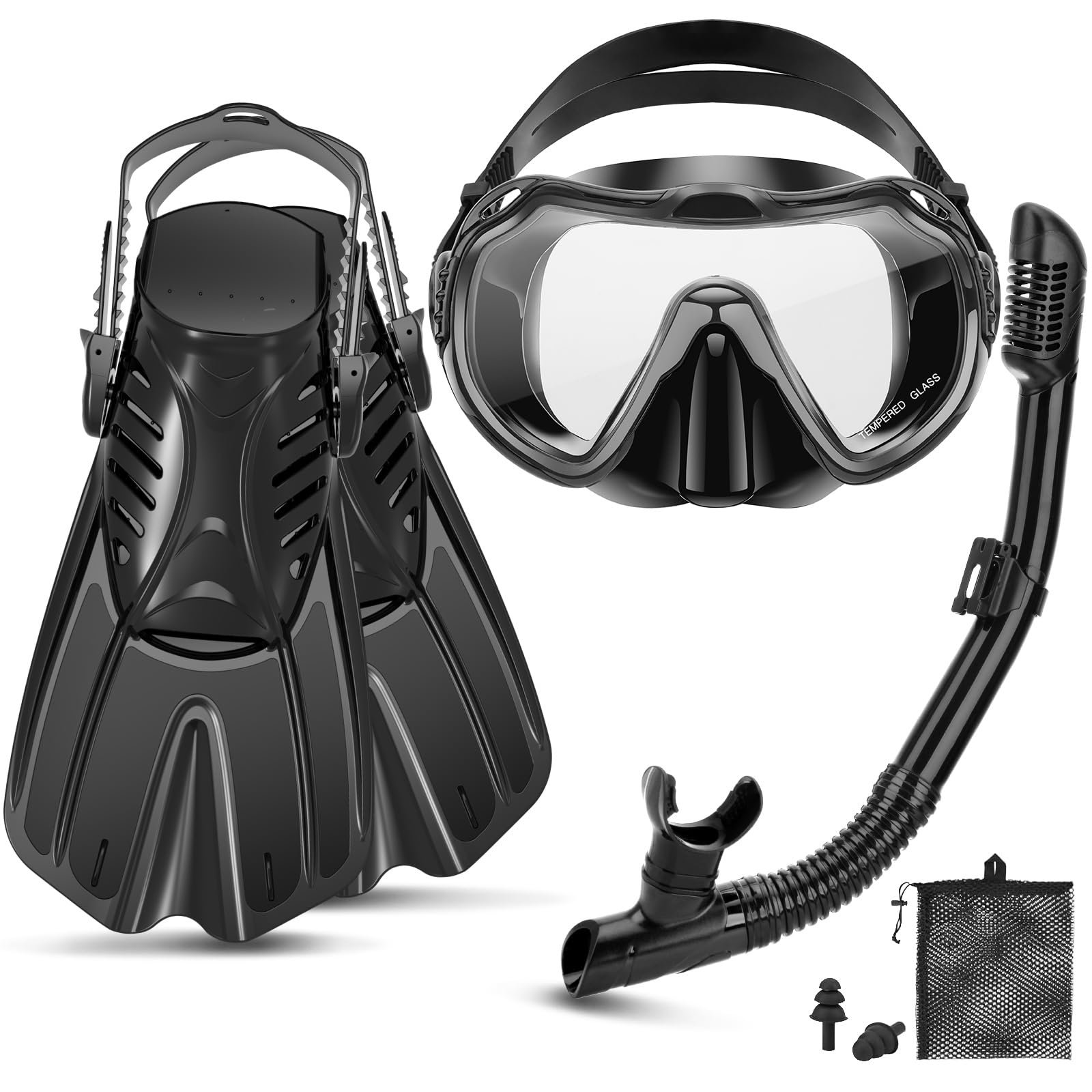 Photo 1 of CTSAYTL Snorkeling Gear for Adults, 4 in 1 Travel Size Mask Fins Snorkel Set with Panoramic View Anti Fog Mask, Dry Top Snorkel, Trek Fins and Travel Bag, Snorkel Gear for Swimming Diving Snorkeling