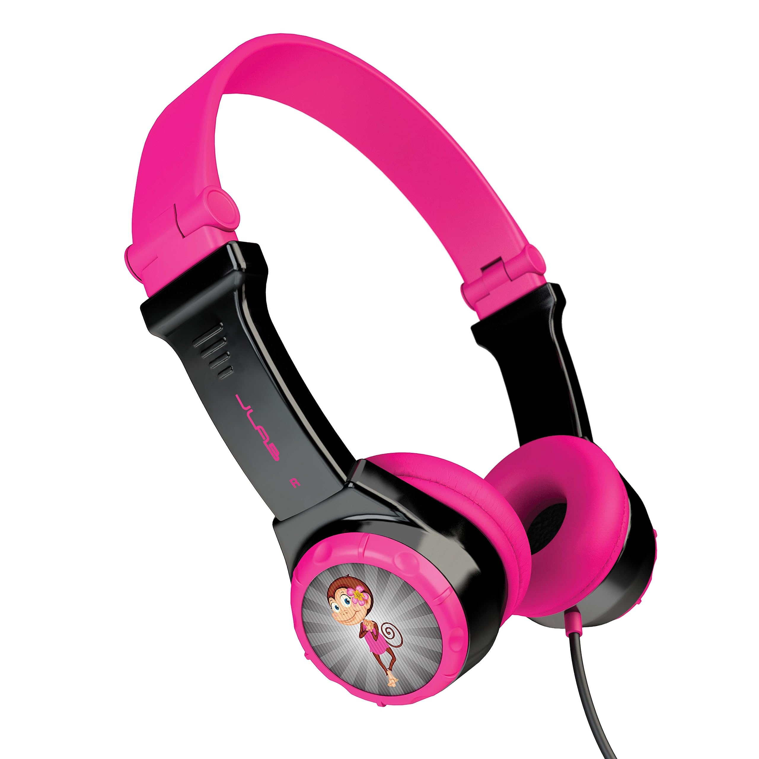 JLab JBuddies Folding Kids Headphones Wired - Headphones For Kids, Childrens Headphones with Mic, Kid Safe Volume Limiter, Noise Isolation - Headphones for School, Kids Headphones for Girls Boys, Pink