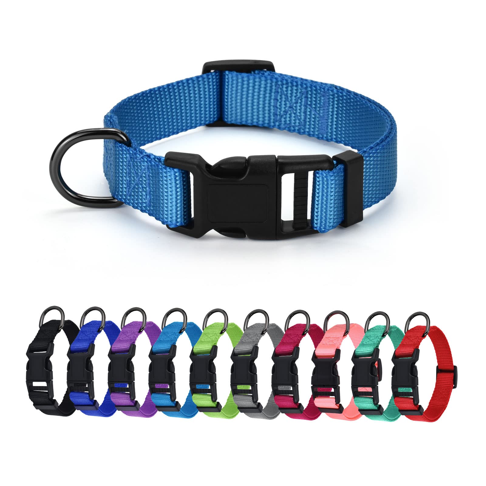 AUDWUD Thick Nylon Collar,Classic Adjustable Dog Collar in Multiple Colors,Suitable for Small,Medium and Large Dogs,4 Sizes