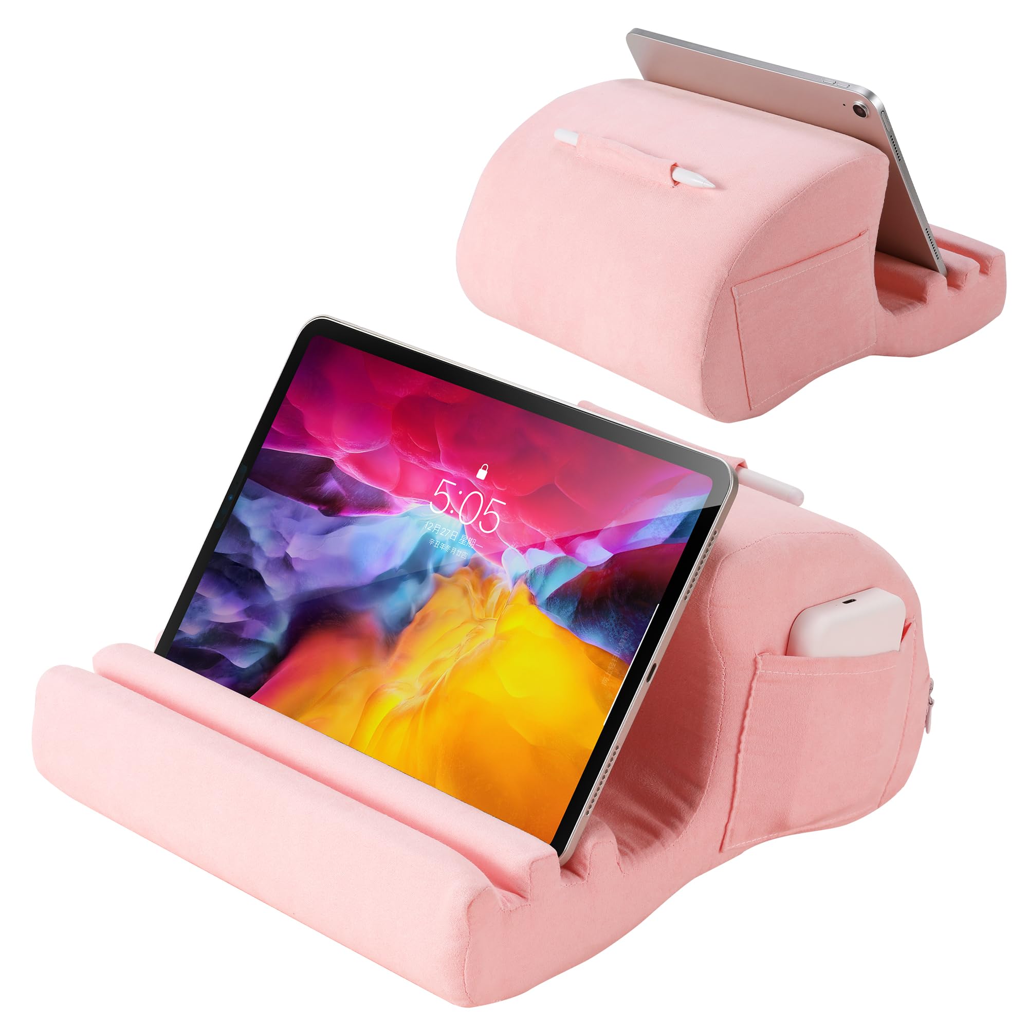 Photo 1 of CreaDream Tablet Pillow Stand, Pillow Pad for IPad, Tablet Holder for Bed, Lap and Desk with 3 Viewing Angles, Tablet Accessory Compatible with 4-13 inch Kindle, Galaxy Tab, E-Reader (Pink)