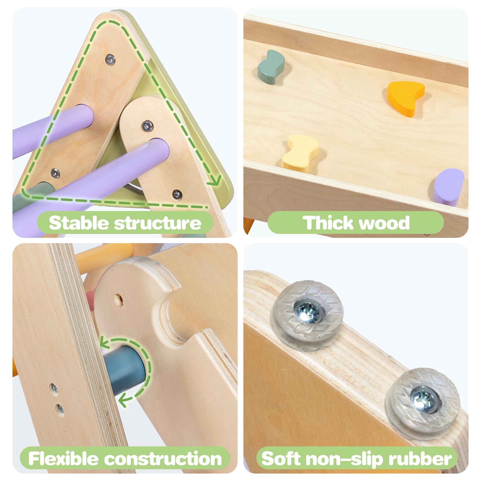 LOL-FUN Pikler Triangle Set Montessori Toddler Climbing Toys Indoor, Foldable Climbing Toys for 1 Year Old, 3 Piece Baby Climbing Gym Indoor Playground