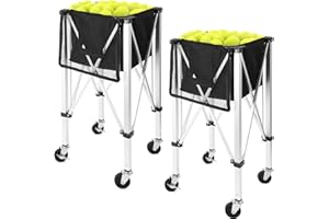 Ceenna Foldable Tennis Balls Basket with Wheels, Tennis Hopper Cart Portable Pickup Tennis Ball Collector Aluminum Storage Bag Holds 150 Tennis Balls(2 Pack)