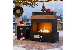 EAGLE PEAK Outdoor Propane Fireplace 50,000 BTU Gas Fireplace with Storage & Adjustable Flame, Patio Heater for Decks Backyards, Gray/Beige