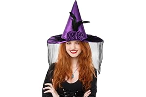 Landisun Halloween Women Witch Hat witches hats for women Adult Wicked One Side Veils (Half Veil) Costume Cosplay Party Girl