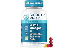 SmartyPants Men's Multivitamin Gummies - Improved Formula: Omega 3 (DHA/EPA), Methylfolate, Vitamin D3, C, Vitamin B12, B6, Vitamin A, K, Zinc & Selenium, Gluten Free, 90 Count (30 Day Supply)