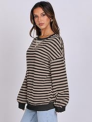 ANRABESS Women Striped Oversized Sweatshirt Long