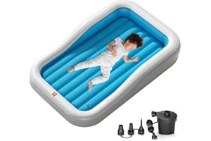 QPAU Inflatable Toddler Travel Bed, Portable Kids Air Mattress with Built-in Bumpers, Separate Mattress Design, Nice for Home