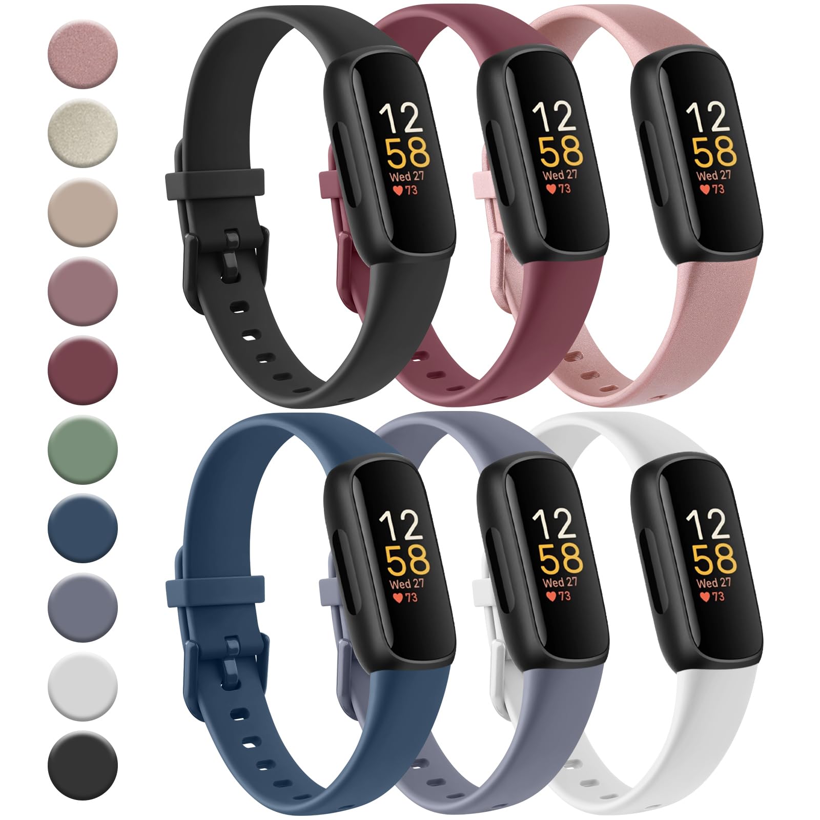 Meliya 6Pack Straps Compatible with Fitbit Inspire 3 for Women Girl Kids, Adjustable Soft Silicone Sport Replacement Wristband for Fitbit Inspire 3 Tracker Straps