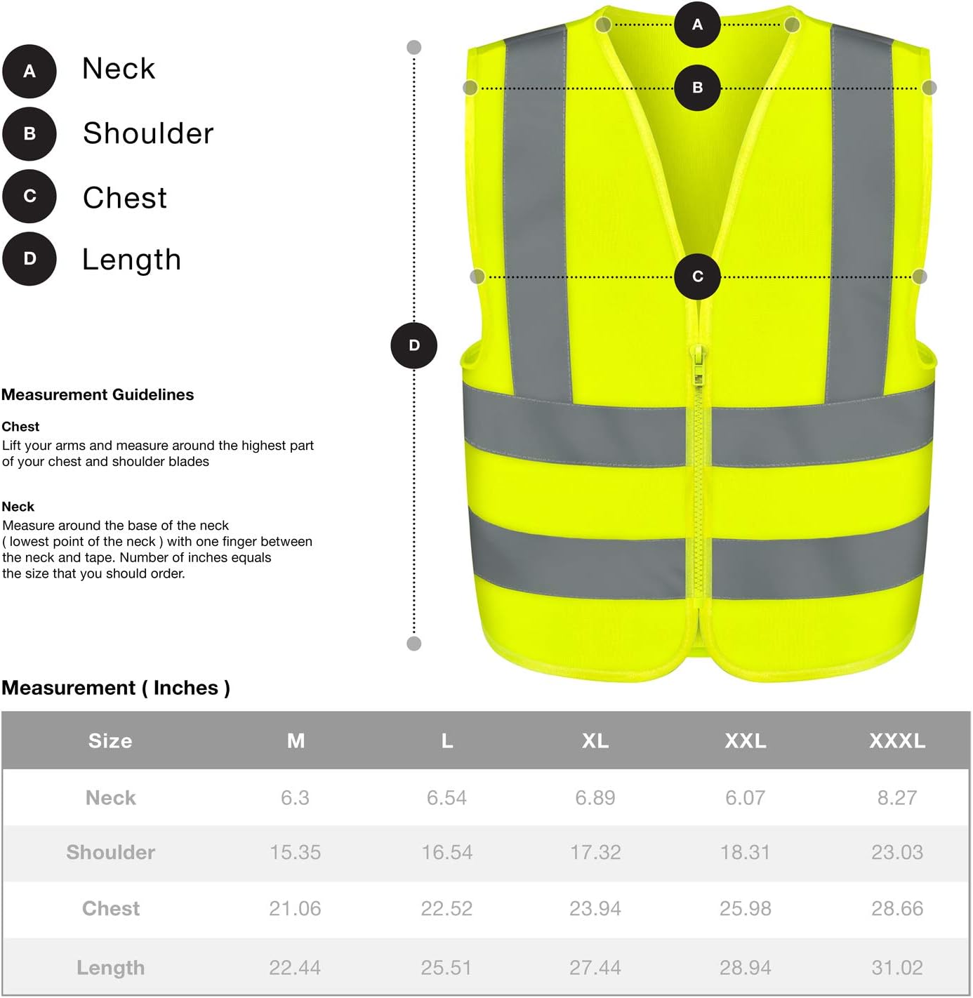 Neiko 53940A High Visibility Safety Vest, Medium, Neon Yellow - Reflective Safety Vest - 